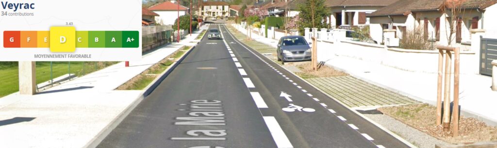 Veyrac : D. Streetview du nouveau double-sens cyclable avenue de la mairie.